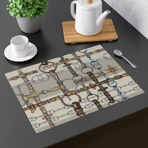 Equestrian Snaffle Bit Placemat | Horse Bit Artwork Beige Stripe one placemat