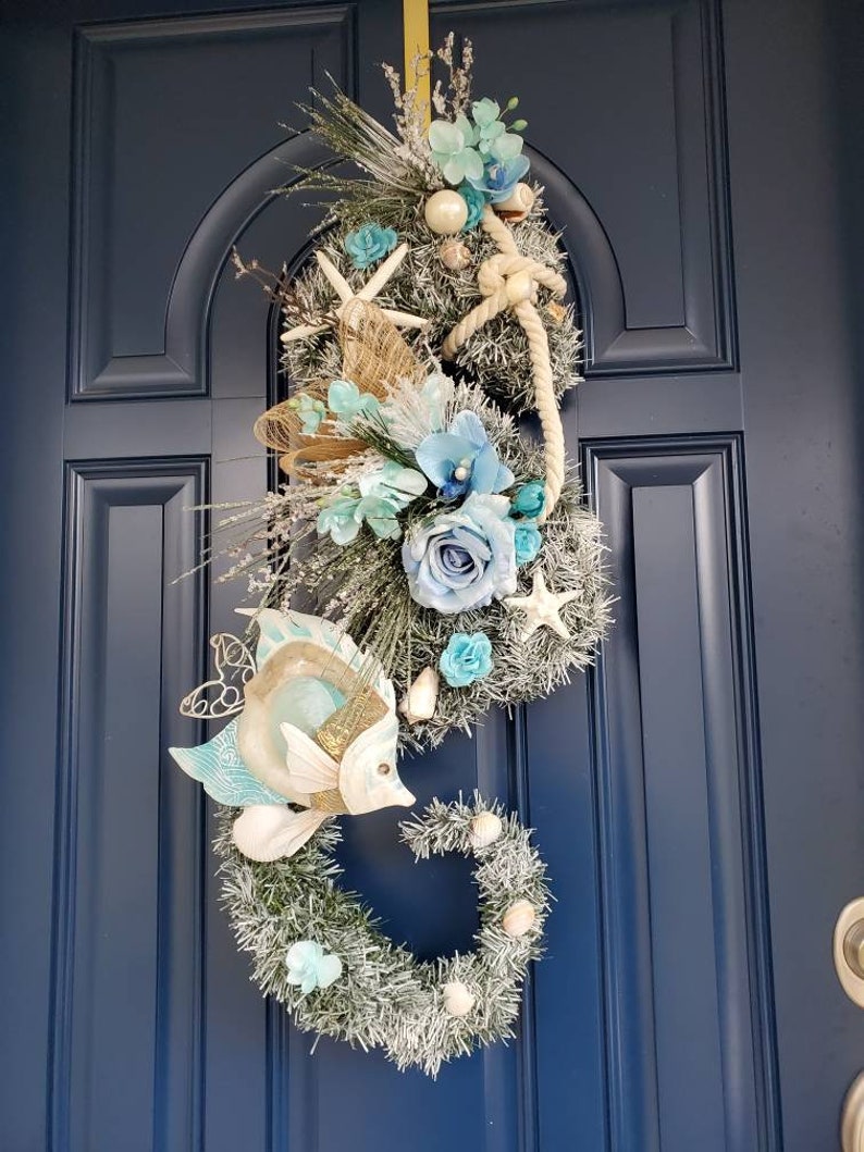 Seahorse Wreath Beach Life Wreath Beach Horse Wreath Shell and Starfish Door Hanger Ocean Dwellers Decor image 8