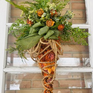 Rustic Organic Carrot Wreath Wood Flower Burlap Rope Bow Easter Door Hanger EXPRESS Shipping Available image 2
