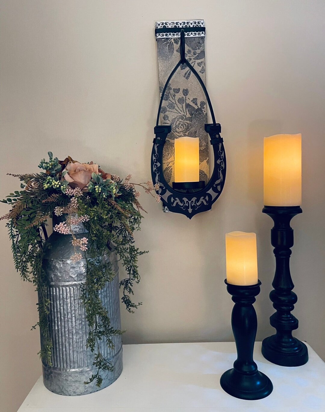 Black Horseshoe Sconce Equestrian Home Decor Specialty Equine Candle