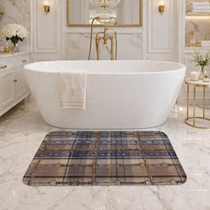 Blue Plaid with Snaffle Bit  artwork Memory Foam Bath Mat