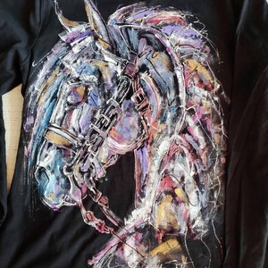 Dressage Horse Head Ladies Hand Painted Shirt Unique Equestrian Apparel Gift image 3