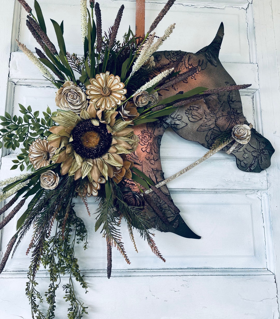 Arabian Autumn Wood Flower Horse Head Wall Art or Door Hanger