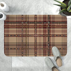 Country Christmas Plaid with Snaffle Bit  artwork Memory Foam Bath Mat