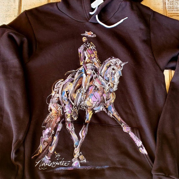 Hand Painted Half Pass Dressage Horse Hoodie - Ladies Equestrian Shirt