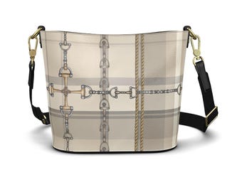 Equestrian Authentic Nappa Leather Penzance Large Leather Bucket Tote Elegant Chaos Bit Leather Bag. Original Art Work