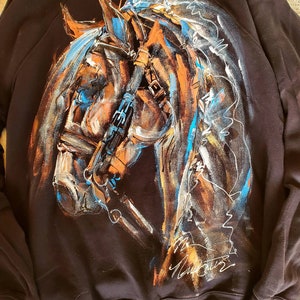 Dressage Horse Head Ladies Hand Painted Shirt Unique Equestrian Apparel Gift image 6