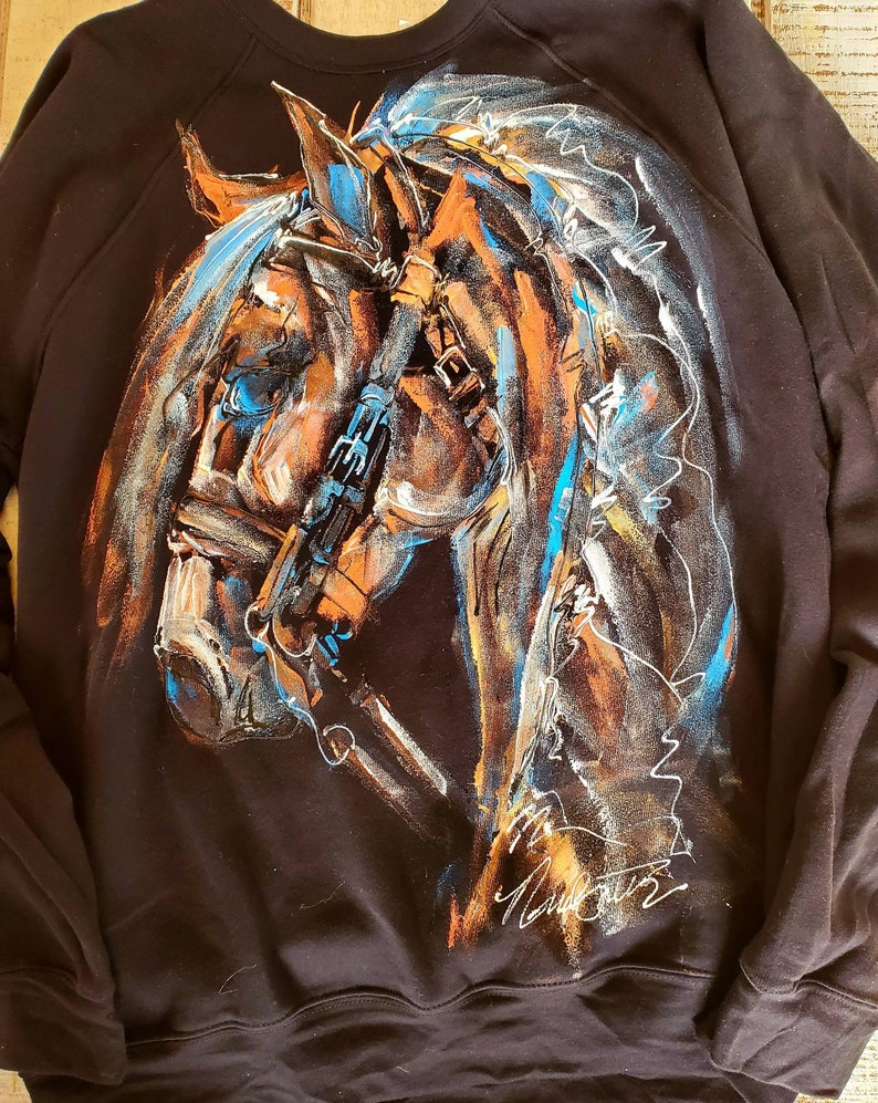 Dressage Horse Head Ladies Hand Painted Shirt Unique Equestrian Apparel Gift image 6