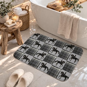 Gray and Black Dressage Snaffle Bit Plaid Horse Bath Mat