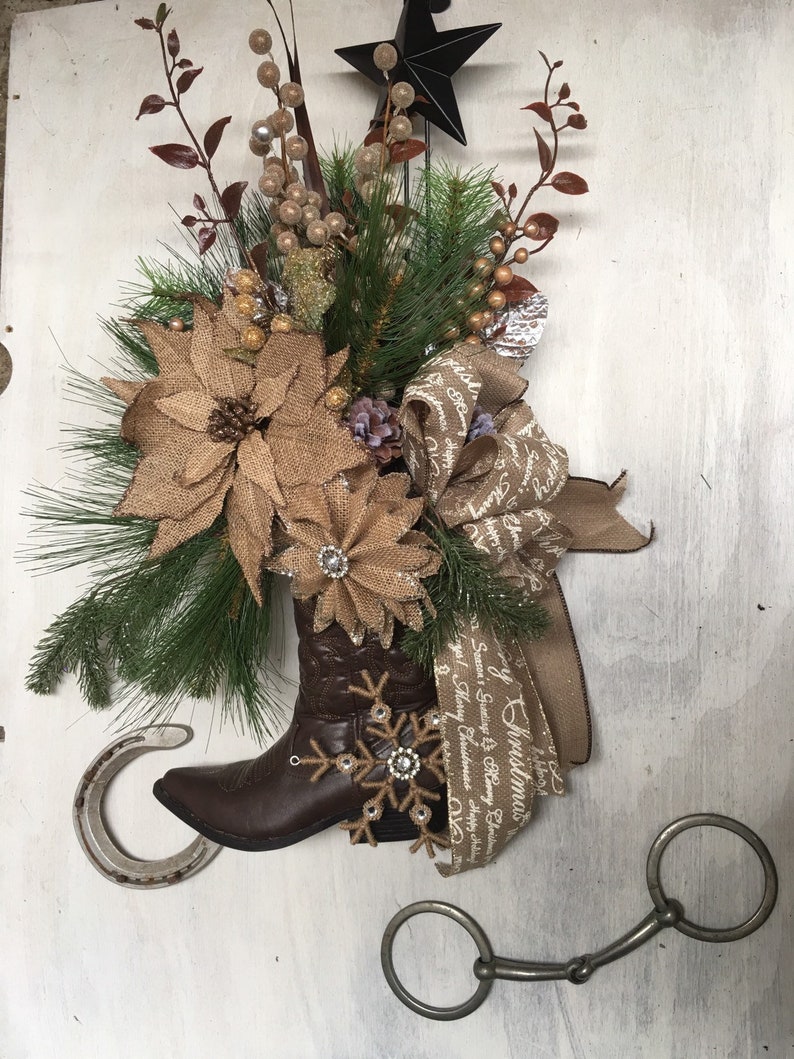 Rustic Burlap Cowboy Boot Wreath Western Horseman Cowboy | Etsy