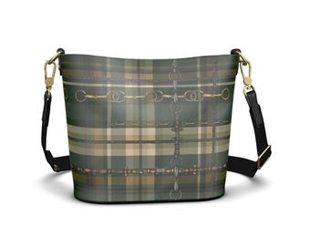 Nappa Leather Bucket Tote Bag: Equestrian Bit Print, Handmade Art Accessory