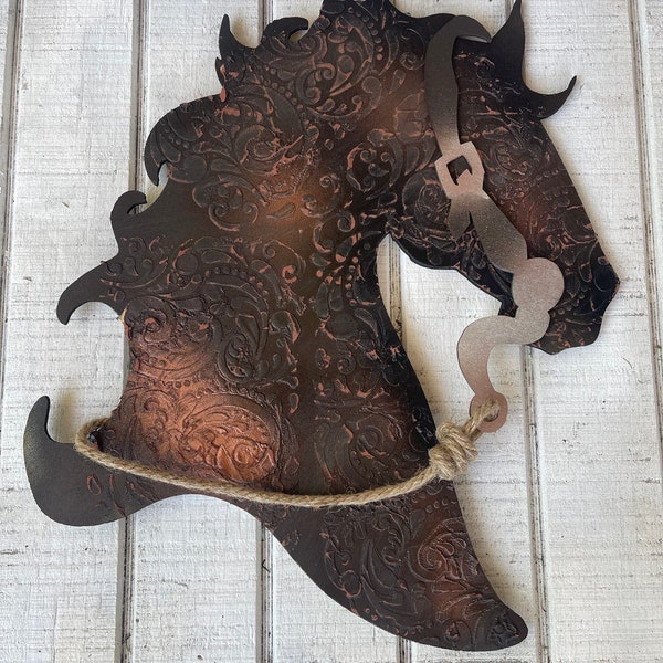 Leather Look Wood Flower Wood Horse - Pattern and Rope BLANK DIY - Faux Leather Western Tooled Cowboy Art - Decorated Available