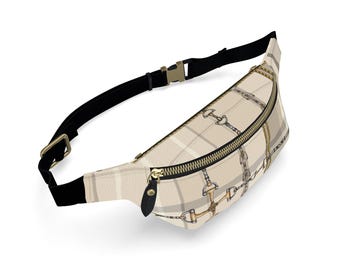 Equestrian Authentic Nappa Leather Designer Fanny Pack, Elegant Snaffle Bit Leather Bag. Original Art Work. Treat Bag.