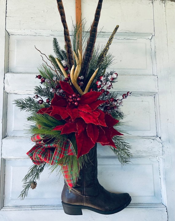 Cowboy Rustic Country Christmas Christmas Cowboy Boot Wreath