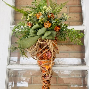 Rustic Organic Carrot Wreath Wood Flower Burlap Rope Bow Easter Door Hanger EXPRESS Shipping Available image 3