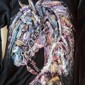 Dressage Horse Head Ladies Hand Painted Shirt Unique Equestrian Apparel Gift image 2