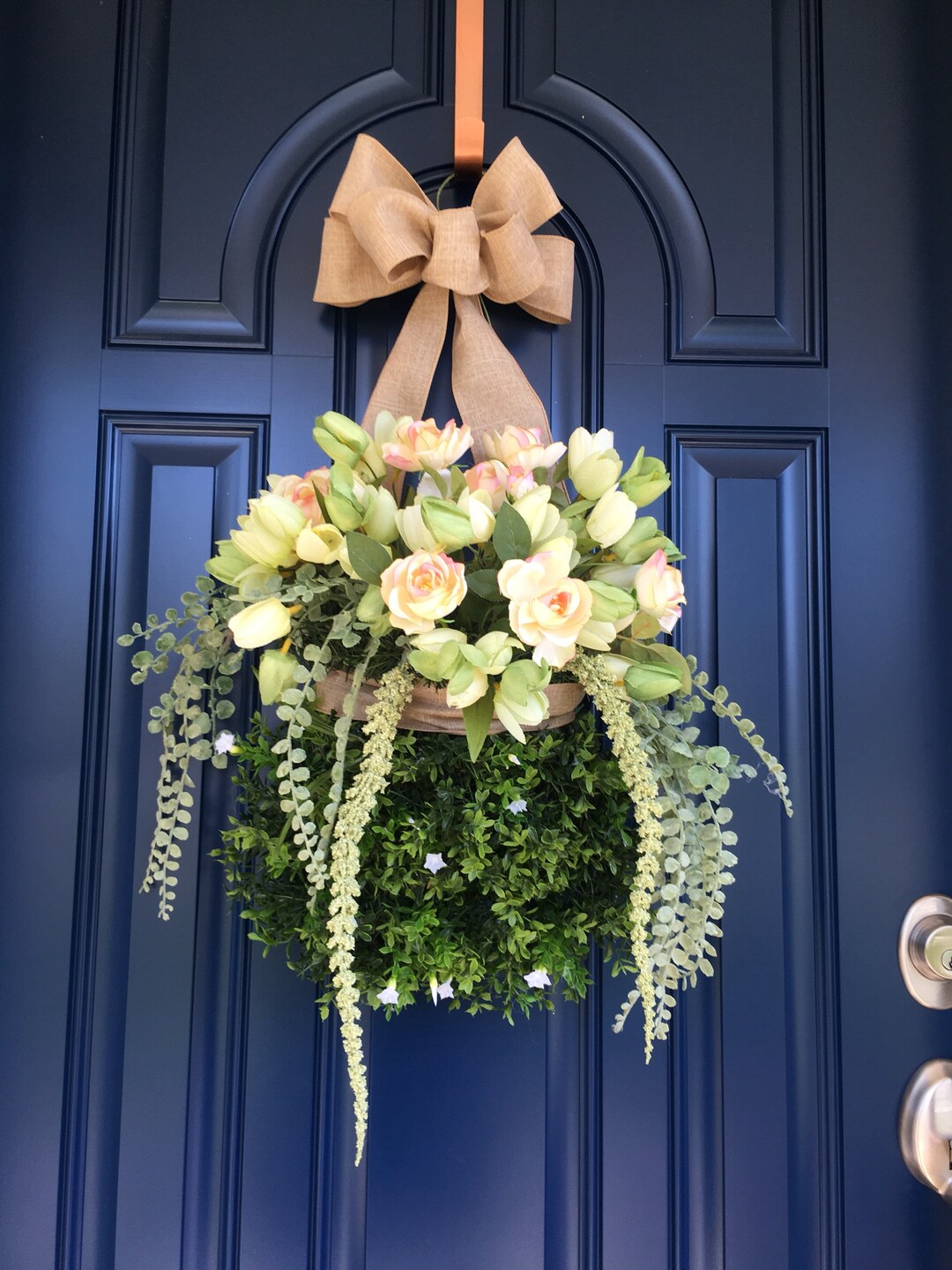 Mother's Day Basket of Flowers Wreath Custom Colors Available Spring