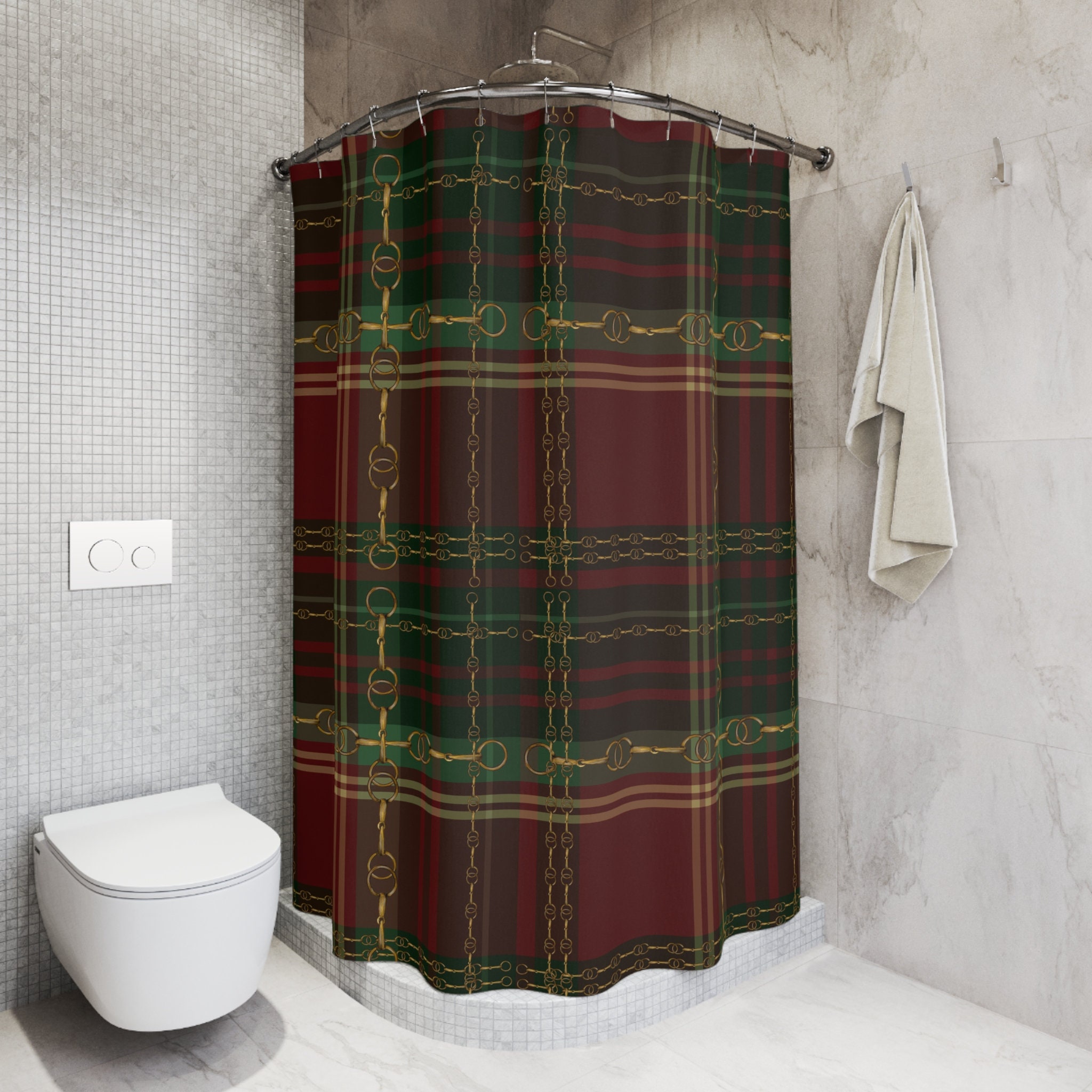 Weihnachts-Duschvorhang 'Roter LKW' – Rustikales Bauernhaus Design, Wasserdicht, 182 X 182 Cm Mit 12 Haken