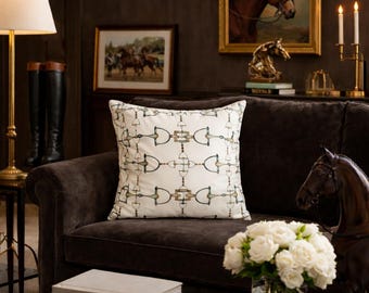 Equestrian Snaffle Bit Pillow Cover, Horse Reins Design (24x24)