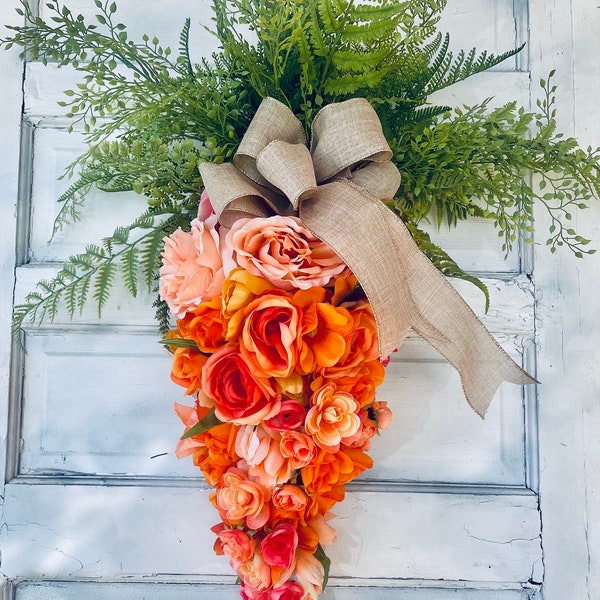 Orange Tulpe Rose und verschiedene Blumen Karotte Kranz - Ostern Frühlingskranz - Express Versand verfügbar!