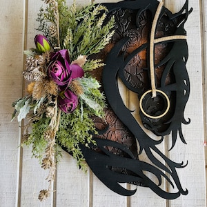 Christmas Friesian Horse Head Wreath or Wall Decor Baroque Horse Lover Christmas Floral Front Door Hanger Multi-Media Equestrian image 3