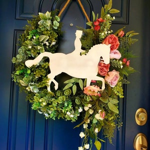 Good Luck Horseshoe Wreath - Mothers Day Gift! Equestrian Decor - Horse Discipline Wreath - Jumping Baroque Horse Wreath