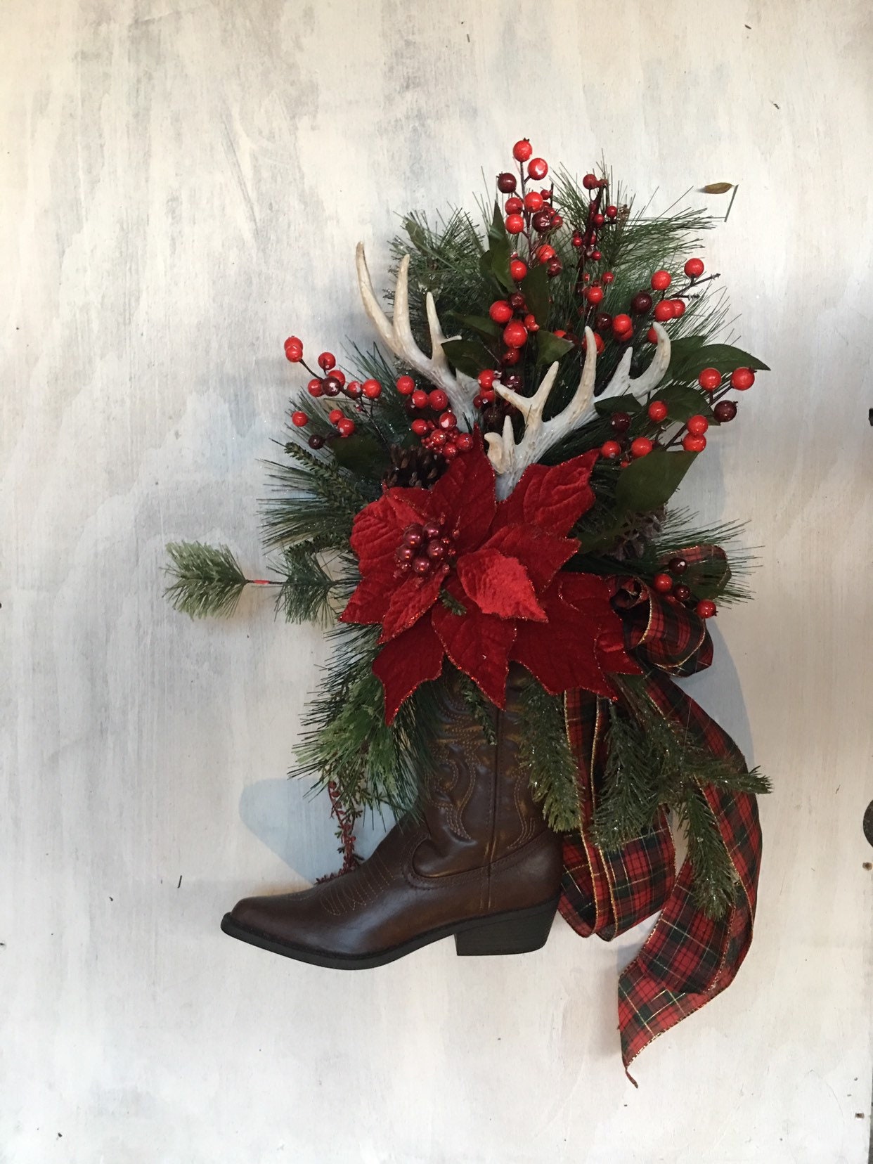 Country Western Christmas Cowboy Boot Wreath Cowboy Etsy