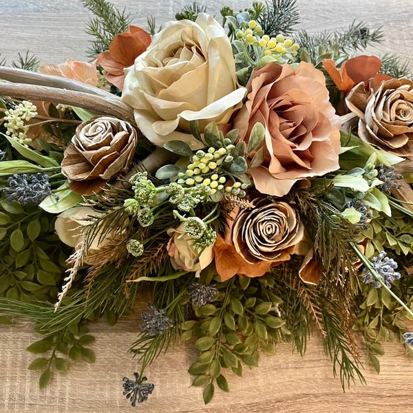 Custom Wedding Head Table Centerpiece - Antler Bridal Floral Arrangement - Wedding Party Table Accessories - Rustic Farmhouse Wedding Decor