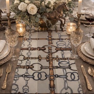 Light Beige stripe snaffle bit equestrian Table Runner. EquestrianTable Runner (Poly)
