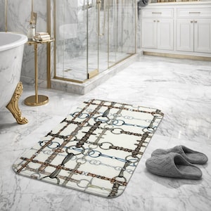 Equestrian Snaffle Bit and Reins Ivory Bath Mat Equestrian Home Decor