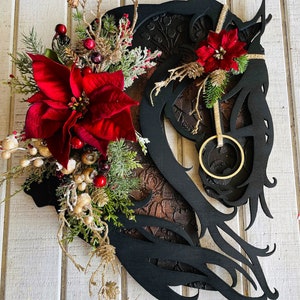 Christmas Friesian Horse Head Wreath or Wall Decor Baroque Horse Lover Christmas Floral Front Door Hanger Multi-Media Equestrian image 1