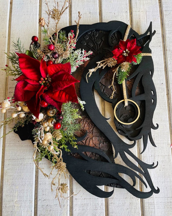 Christmas Friesian Horse Head Wreath or Wall Decor Baroque Horse