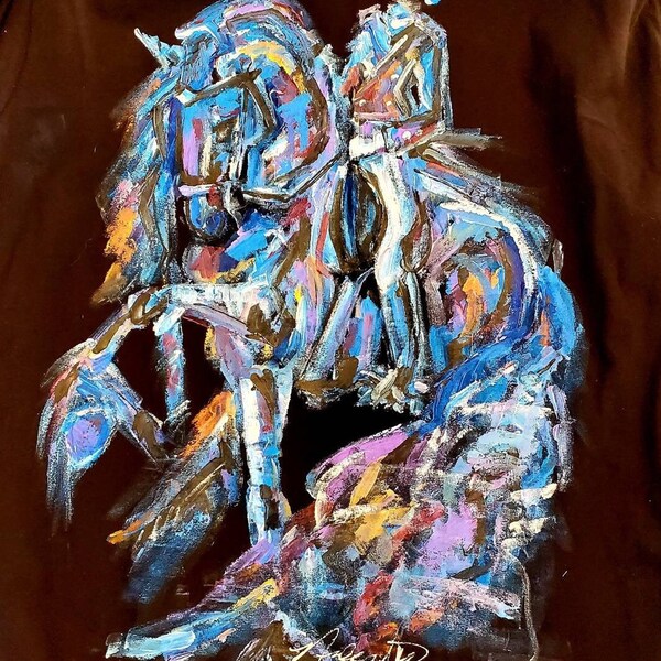 Friesian Passage Dressage Hand Painted Polo Shirt - Equestrian/Horse Lovers Gift - Baroque Warmblood Ladies Artistic Shirt