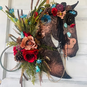 Corona de lazo con cabeza de caballo con bridas occidentales - Corona floral con lazo de vaquero - Decoración para puerta de entrada de estilo rústico - Percha para puerta de estilo campestre