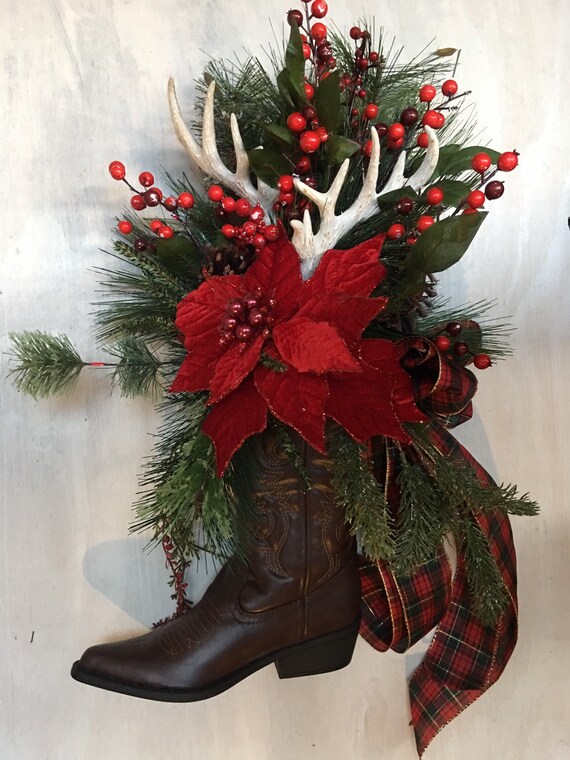 Country Western Christmas Cowboy Boot Wreath Cowboy Etsy