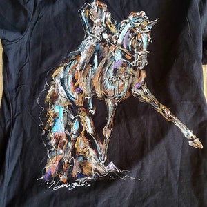 Ladies Hand Painted Dressage Horse Shirt - Horse Lovers Gift - Half Pass Dressage - Best Seller!