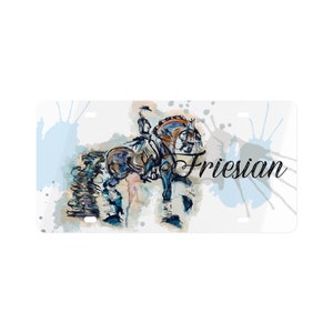 Friesian Dressage Horse Watercolor Art Painting License Plate