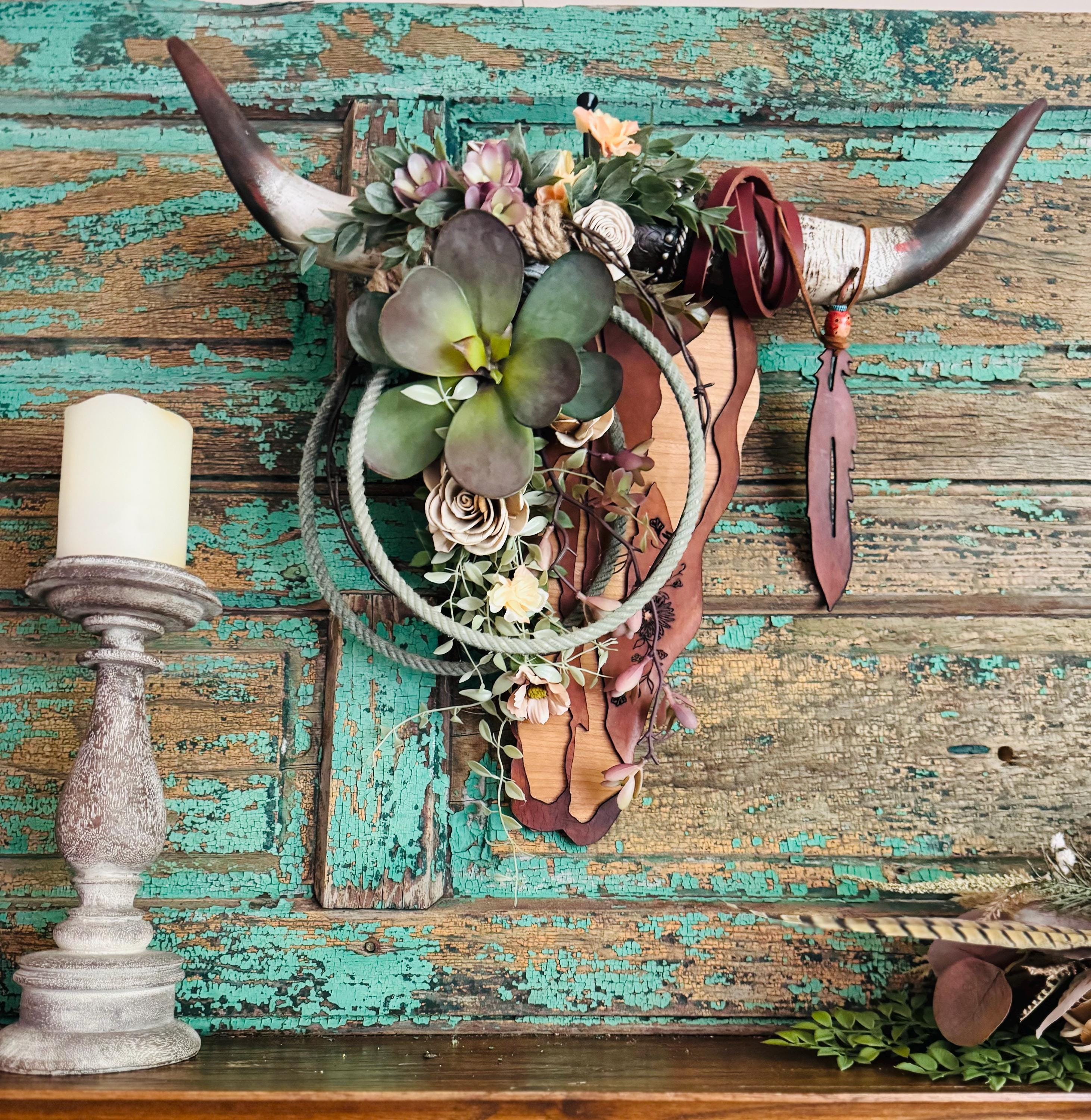Authentic Leather and Succulent Flower Southwestern Cow 
