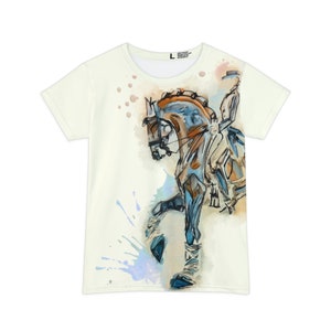 Piaffe Keep calm and Piaffe on Water  wrap around design Color Stretchy Women&#39;s Short Sleeve Shirt (AOP)