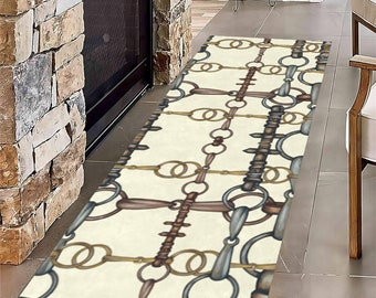 Equestrian Reins and Snaffle Bits Runner Rug - Shimmer Rug With Rubber Backing - Equine Home - Horse Lovers Gift