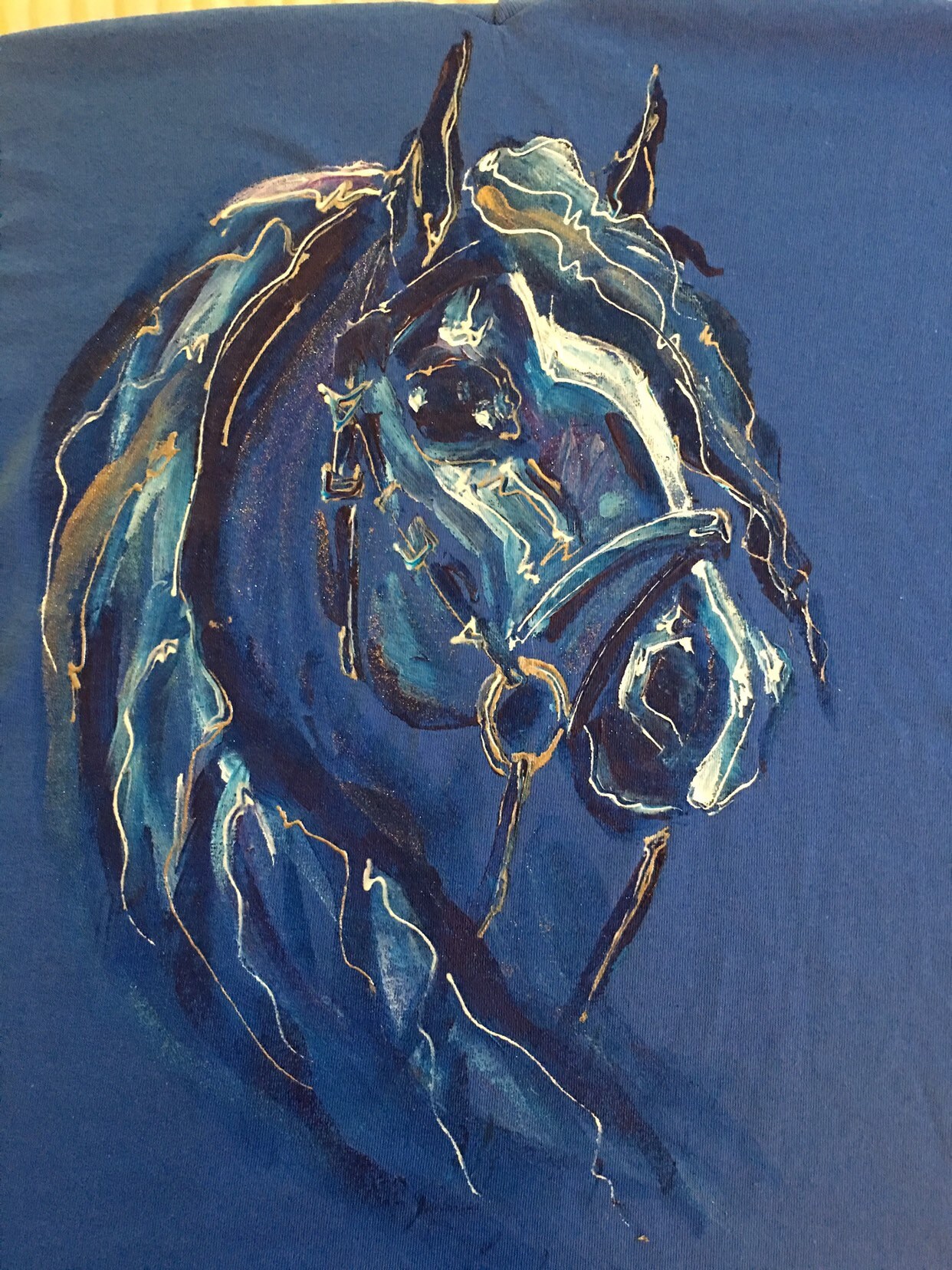 Majestic Hand Painted Black Horse Head Tshirt Blue Heaven Etsy