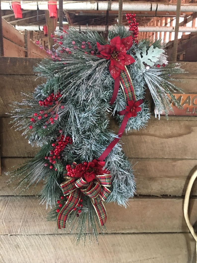 Frosted horse head wreath Cowboy Christmas Christmas Horse Head Wreath Country wreath Holiday gift for equestrians Horse lovers gift