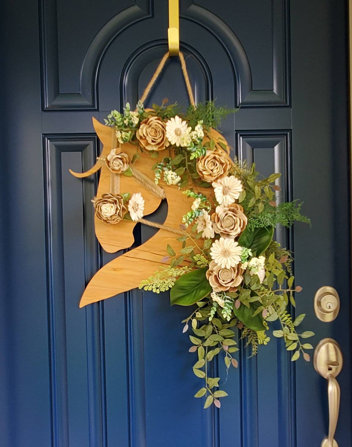 Riding & Farm Animals Home Decor Mothers Day gift. Entry way Equine wreath Wood flower