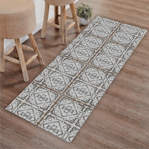 Gray Geometric Equestrian Reins and Snaffle Bits Runner Rug - Shimmer Rug With Rubber Backing - Equine Home - Horse Lovers Gift