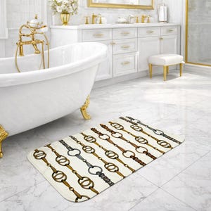 Equestrian Snaffle Bit and Reins Gray Bath Mat