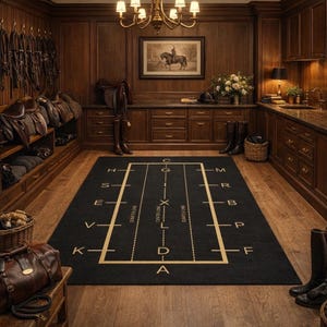 Black velvet Dressage Arena rug. Non slip practice your test in style rug