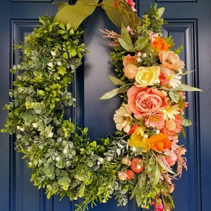 Corona de herradura de buena suerte - Regalo para los amantes de los caballos - Decoración de primavera ecuestre con flores de color cítrico - ¡Regalos de inauguración de la casa y del Día de la Madre!