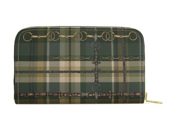 Equestrian Authentic Nappa Leather Zip Purse, Elegant snaffle Bit Leather wallet. Original Art Work