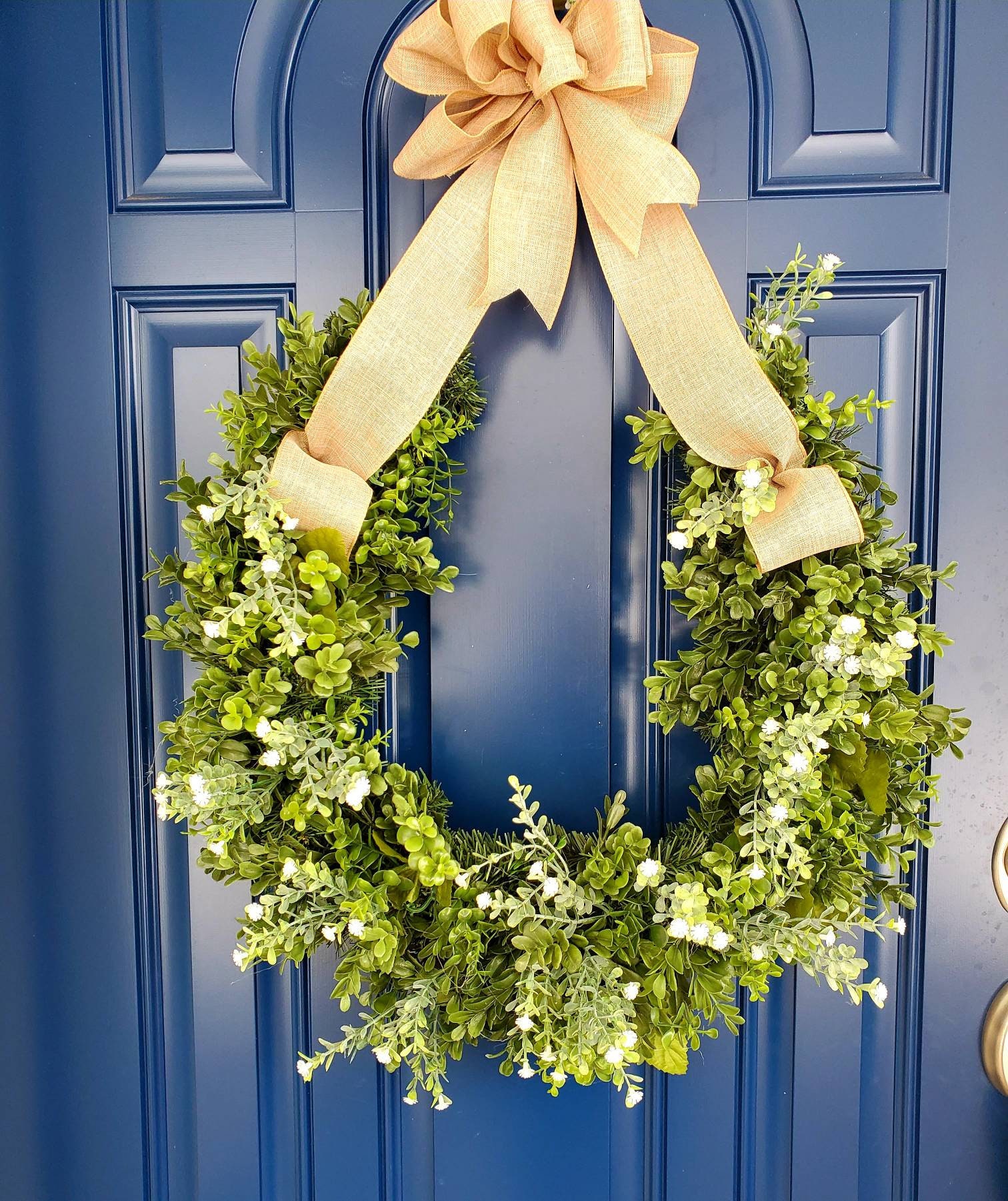 Boxwood Horseshoe Good Luck Wreath - Equestrian Home Decor - Housewarming Gift