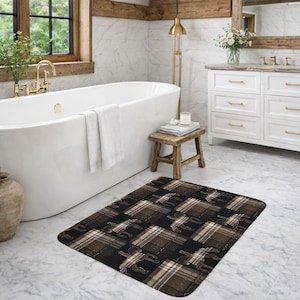 Black and Brown Snaffle Bit dressage Plaid Memory Foam Bath Mat